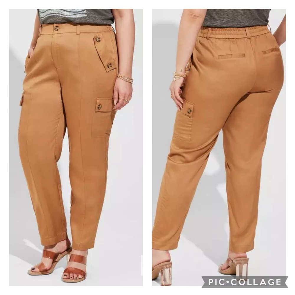 NWT Torrid Relaxed Taper Studio Linen High Rise Cargo Pant in Tobacco Brown